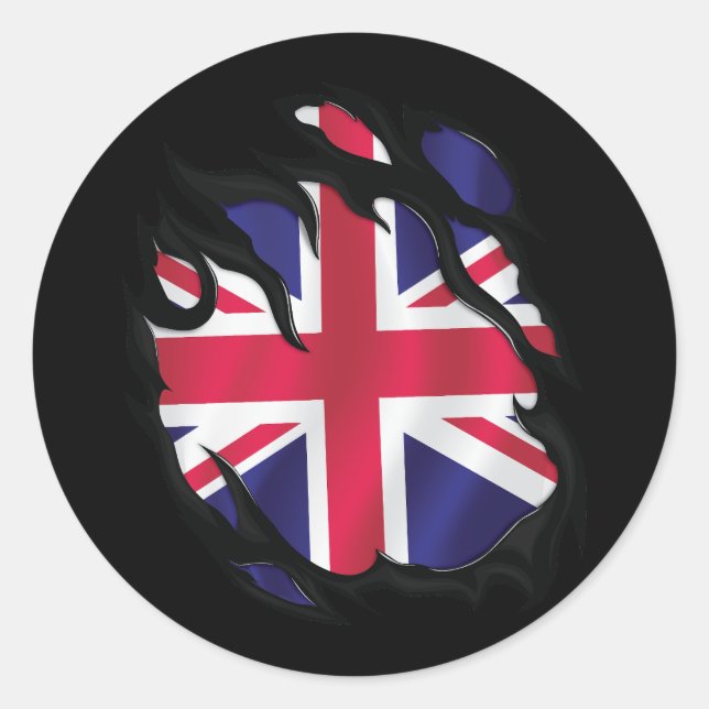 Pegatina Redonda Bandera arrancada del Reino Unido (Anverso)