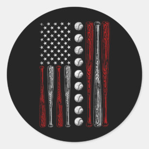 Pegatina Redonda Bandera Béisbol Rojo Azul Blanco 4 De Julio Hombre