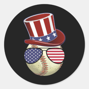 Pegatina Redonda Bandera Béisbol Sungles 4 De Julio