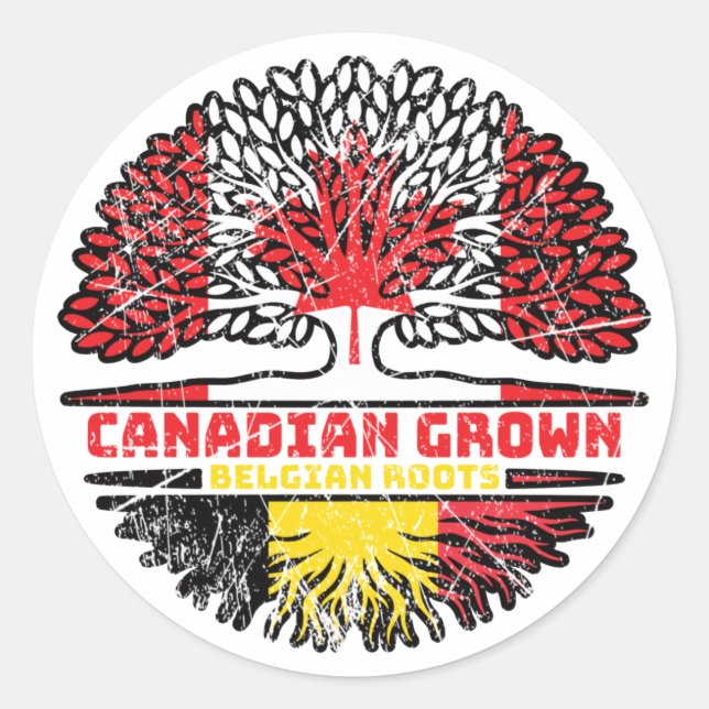Pegatina Redonda Bandera belga de raíces de árbol canadiense belga (Anverso)