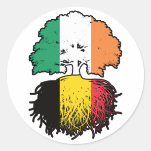 Pegatina Redonda Bandera belga irlandesa de árbol