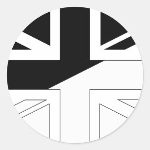 Pegatina Redonda Bandera blanco y negro de Union Jack Británicos