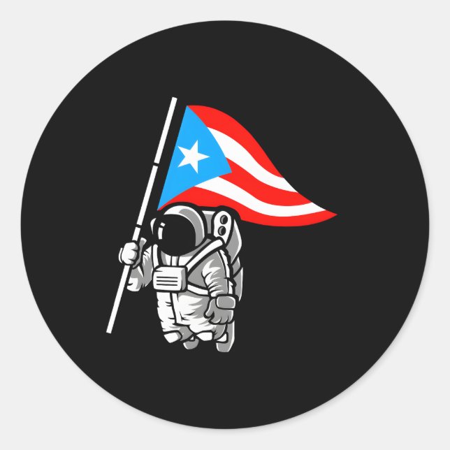 Pegatina Redonda Bandera boricua de astronauta puertorriqueña (Anverso)