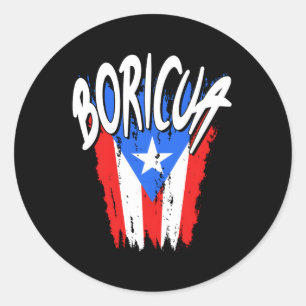 Pegatina Redonda Bandera boricua puertorriqueña perturbada