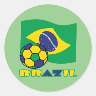 Pegatina Redonda Bandera Brasileña Brasil Balón de Fútbol