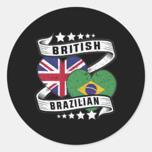 Pegatina Redonda Bandera brasileña británica mitad brasileña
