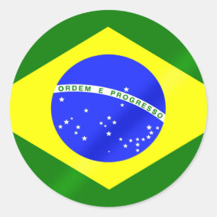 Pegatina Redonda Bandera brasileña de los regalos y té de Brasil