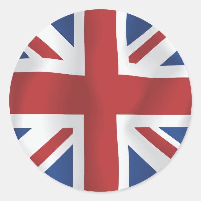 Pegatina Redonda Bandera británica de Union Jack, estilo seda (Anverso)