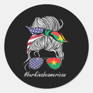 Pegatina Redonda Bandera Burkina Faso-Estados Unidos