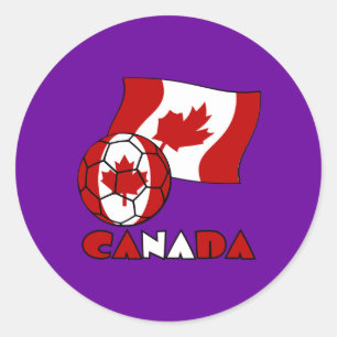 Pegatina Redonda Bandera canadiense con balón de fútbol