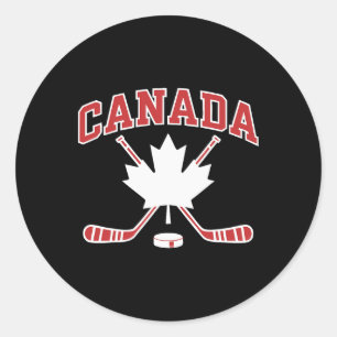 Pegatina Redonda Bandera Canadiense Hoja de Arce Hockey Día de Cana