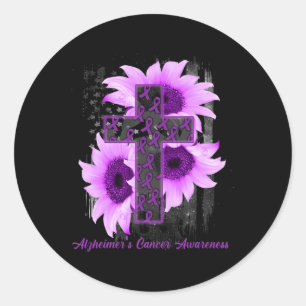 Pegatina Redonda Bandera Cáncer de Alzheimerheimer de la Cruz Crist