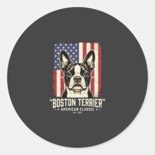 Pegatina Redonda Bandera clásica americana del Boston Terrier
