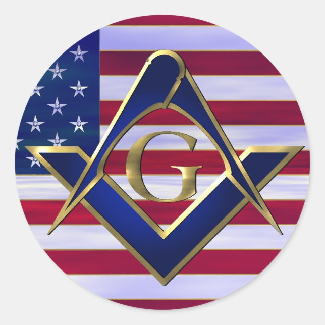 Pegatina Redonda Bandera con cuadrado y brújulas (Anverso)