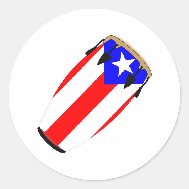 Pegatina Redonda Bandera Conga Puerto Rico (Anverso)