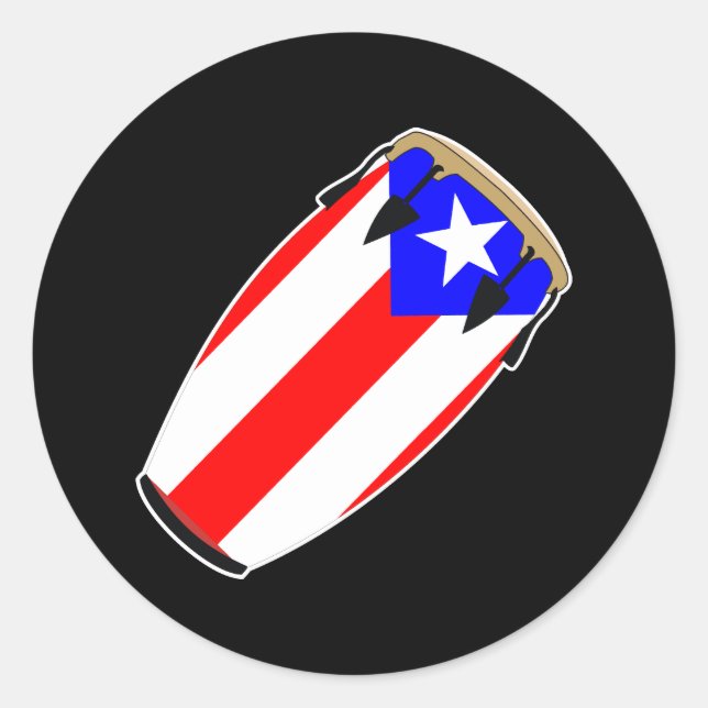 Pegatina Redonda Bandera Conga Puerto Rico (Anverso)