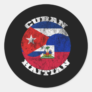 Pegatina Redonda Bandera cubana haitiana mitad cubana mitad haitian