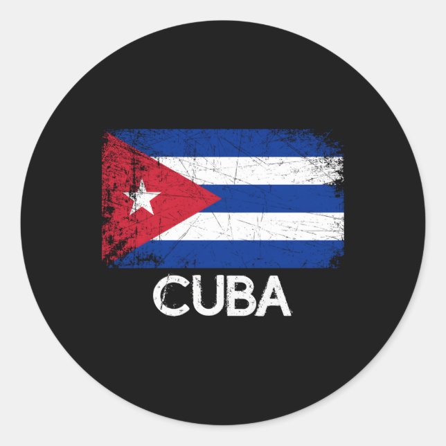 Pegatina Redonda Bandera Cubana Hecha En Cuba (Anverso)