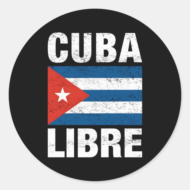 Pegatina Redonda Bandera cubana libre (Anverso)