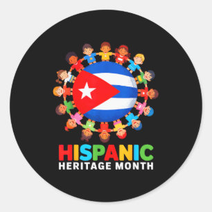 Pegatina Redonda Bandera Cubana Mes de la Herencia Hispana Cuba Niñ
