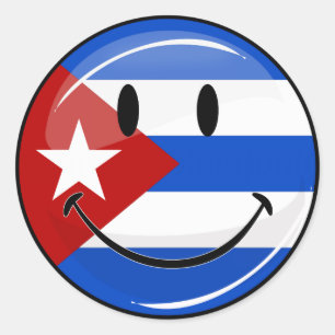 Pegatina Redonda Bandera cubana sonriente