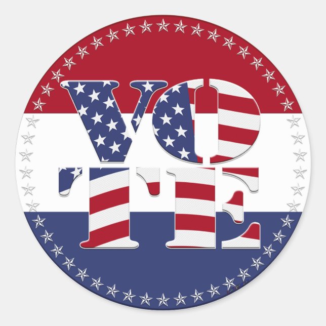 Pegatina Redonda Bandera de 2024 V O T E USA (Anverso)