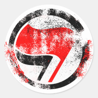 Pegatina Redonda Bandera de acción antifascista angustiada