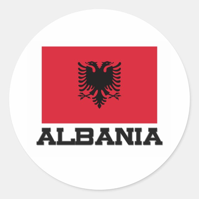 Pegatina Redonda Bandera de Albania (Anverso)