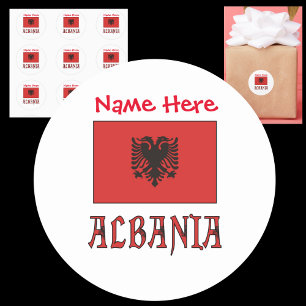 Pegatina Redonda Bandera de Albania Personalizada Nombre 