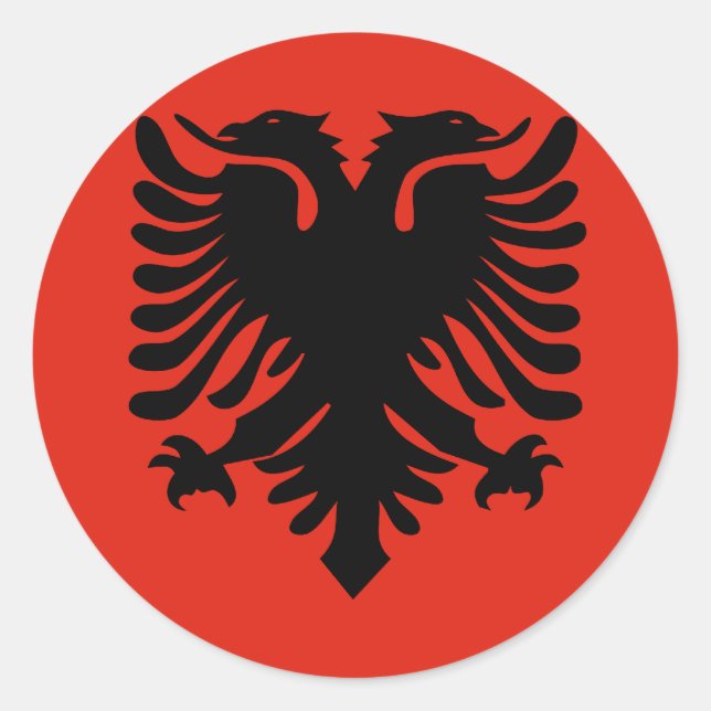 Pegatina Redonda Bandera de alta calidad de Albania (Anverso)