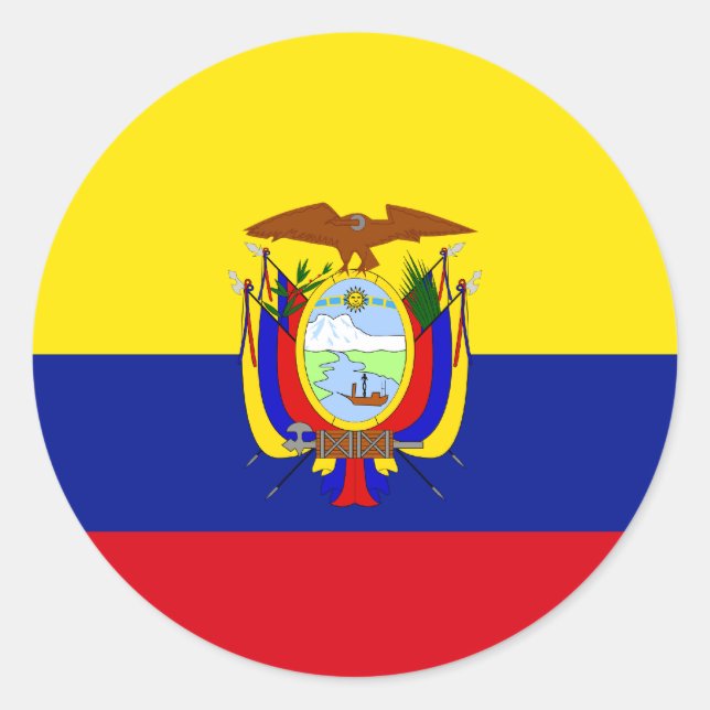 Pegatina Redonda Bandera de alta calidad de Ecuador (Anverso)