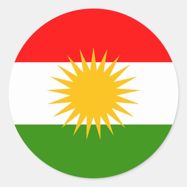 Pegatina Redonda Bandera de alta calidad de Kurdistán (Anverso)