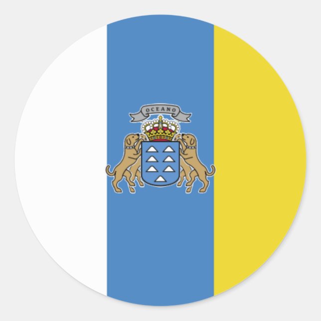 Pegatina Redonda Bandera de alta calidad de las Islas Canarias (Anverso)