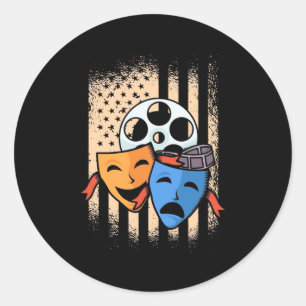 Pegatina Redonda Bandera de América del actor del teatro