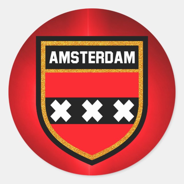 Pegatina Redonda Bandera de Ámsterdam (Anverso)