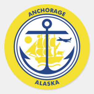 Pegatina Redonda Bandera de Anchorage, Alaska