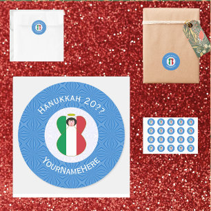 Pegatina Redonda Bandera de Ángel Italiano para Hanukkah