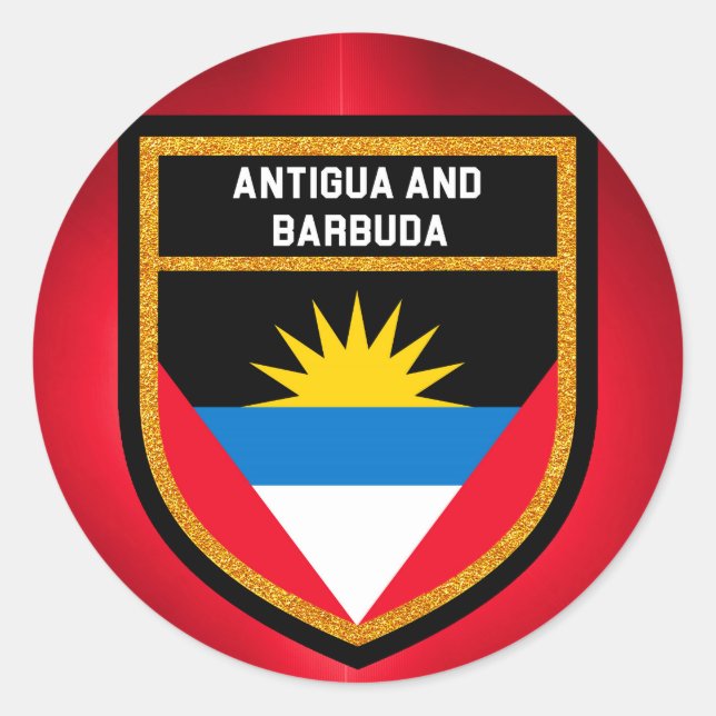 Pegatina Redonda Bandera De Antigua Y Barbuda (Anverso)