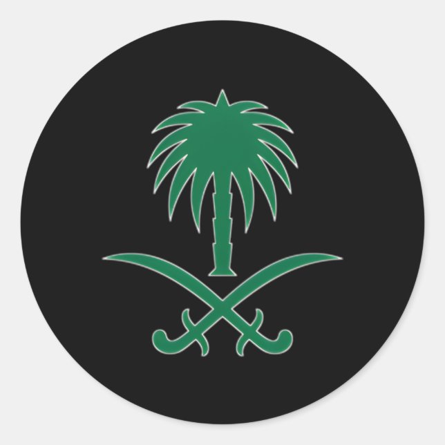 Pegatina Redonda Bandera de Arabia Saudita Emblema de Arabia Saudit (Anverso)