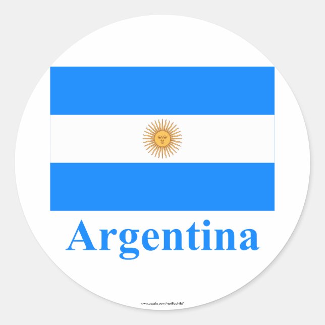 Pegatina Redonda Bandera de Argentina con nombre (Anverso)