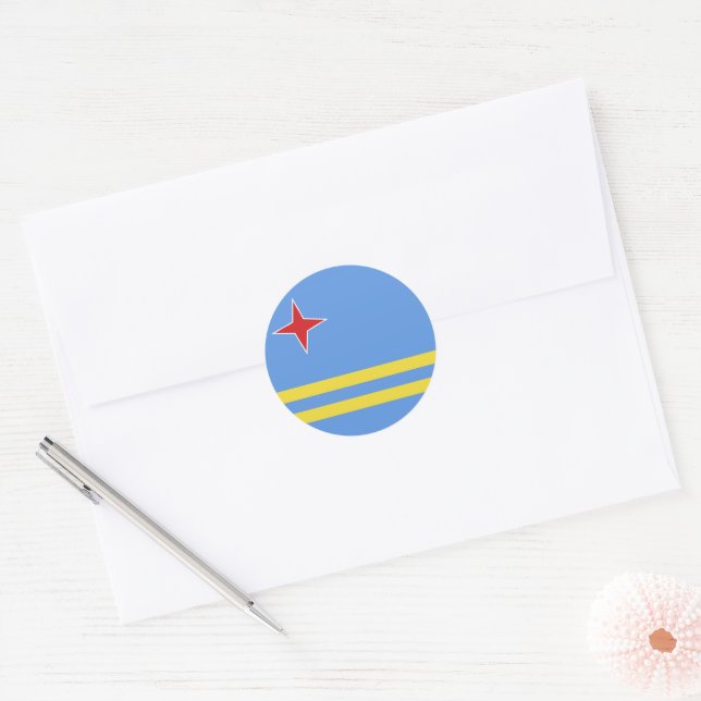 Pegatina Redonda Bandera de Aruba (Sobre)