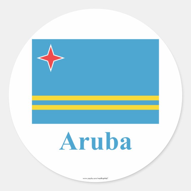 Pegatina Redonda Bandera de Aruba con nombre (Anverso)