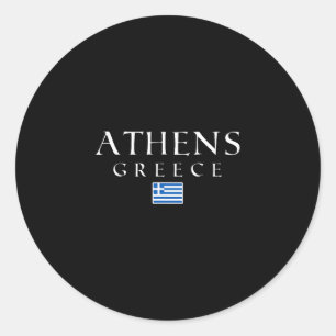 Pegatina Redonda Bandera de Atenas Grecia Vacaciones en Atenas Recu