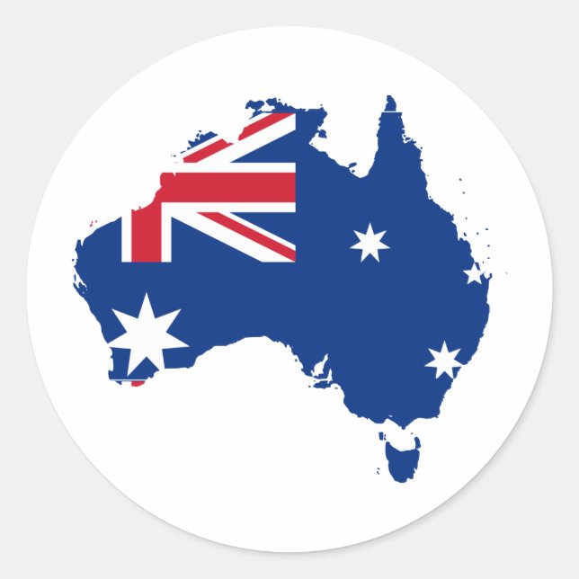 Pegatina Redonda Bandera de Australia en forma de Australia (Anverso)