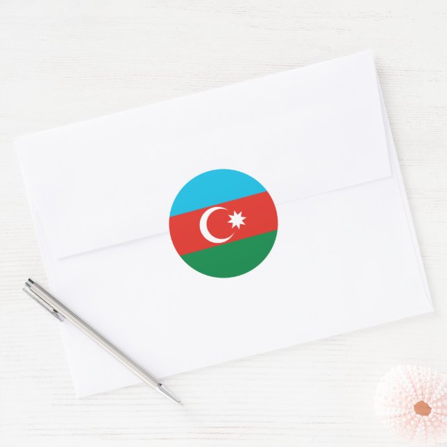 Pegatina Redonda Bandera de Azerbaiyán (Sobre)