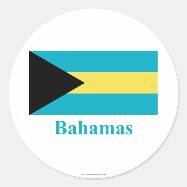 Pegatina Redonda Bandera de Bahamas con nombre (Anverso)