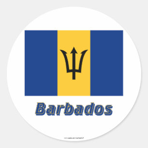 Pegatina Redonda Bandera de Barbados con nombre