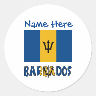 Pegatina Redonda Bandera de Barbados Nombre Personalizado 