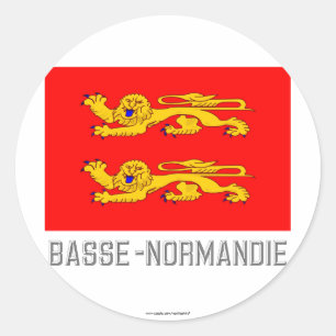 Pegatina Redonda Bandera de Basse-Normandie con nombre