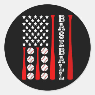Pegatina Redonda Bandera De Béisbol Estadounidense Patriótica - Bas